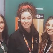 Calaiswood school workers Carly Haldane (left), Caitlin Arnold (right) and Jennifer Wright (centre) are set for a charity skydive to raise cash for their school and for CHAS.