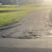 The pothole-riddled junction in Cowdenbeath. Photo: Courtesy of Councillor Bailey-Lee Robb.