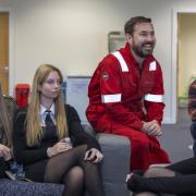 Martin Compston met with pupils from Lochgelly High School on the set of The Rig.