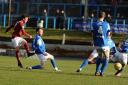 On the wing and a player. Joe Cardle hits the winner for league leaders Kelty Hearts. Photos: Dave Wardle.