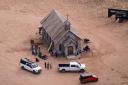 This aerial photo shows the movie set of Rust at Bonanza Creek Ranch in Santa Fe, New Mexico (Jae C Hong/AP)