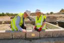 Councillor Judy Hamilton lay the 'golden brick' at the new affordable housing development, Lochgelly Road, Cowdenbeath. Photo: Fife Council.