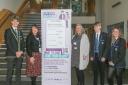Auchmuty High School pupils help launch the health advice initiative with school nurses Helen McRobbie and Jackie Caie.