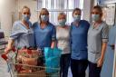 Nurses - with foodbank volunteer Wilma Goble - from the Renal Unit at Queen Margaret Hospital.
