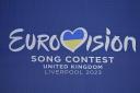 Eurovision Song Contest branding at St George’s Hall in Liverpool (PA)