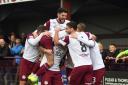 The Kelty Hearts players celebrate Ross Cunningham's second goal on Saturday.