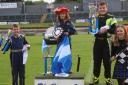 The top three in the Micro F2 Scottish Cup with Oakley Grief wearing a tartan tammy!