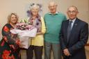 David and Anne Taylor are congratulated by Councillor Linda Erskine and Deputy Lieutenant Jim Kinloch.