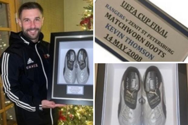 Kelty Hearts boss Kevin Thomson is auctioning off his boots from the UEFA Cup Final in 2008 with Rangers.