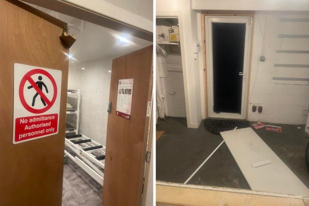 Two doors were kicked in during the break-in at the mortuary in Cowdenbeath.