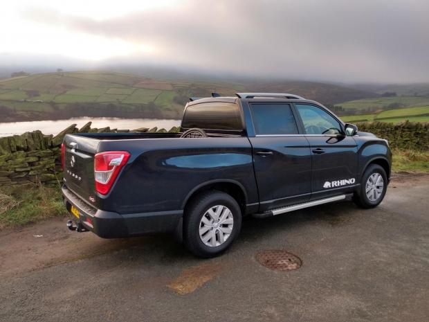 Central Fife Times: The SsangYong Musso Rhino pictured on test in West Yorkshire in atmospheric weather conditions in the Pennine hills of Kirklees