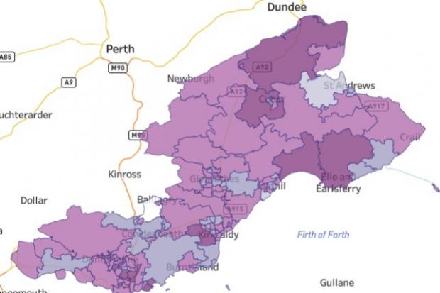 The Public Health Scotland map revealing Fife's coronavirus hotspots.