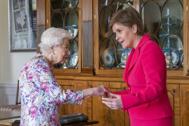 Queen Elizabeth receives First Minister of Scotland Nicola Sturgeon during an audience at the Palace of Holyroodhouse