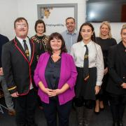Adam Jackson is joined at the Lochgelly Employability Hub by representatives from the school, Lloyds Banking Group, Hand Picked and Nicola Scully from the Scottish Government.