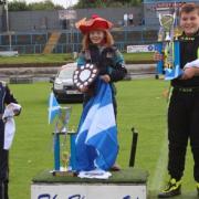 The top three in the Micro F2 Scottish Cup with Oakley Grief wearing a tartan tammy!