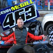 Ryan McGill celebrates a win at Cowdenbeath Racewall.