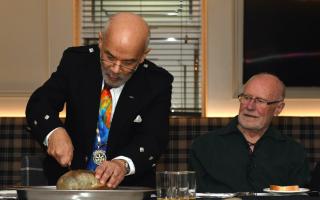 The haggis is cut before the meal is served